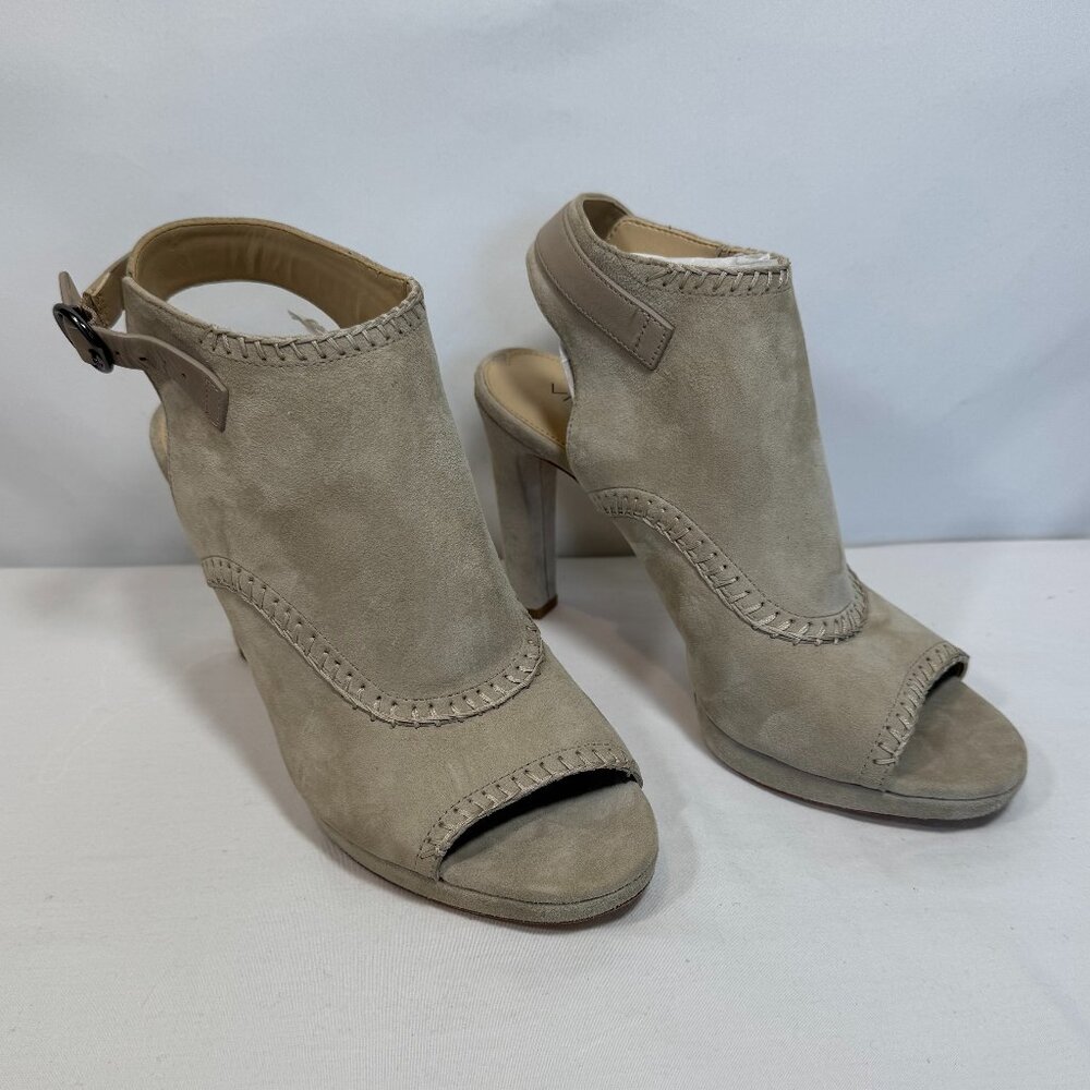 Via Spiga Soft Gray Suede Open Toe Sling-back Booties